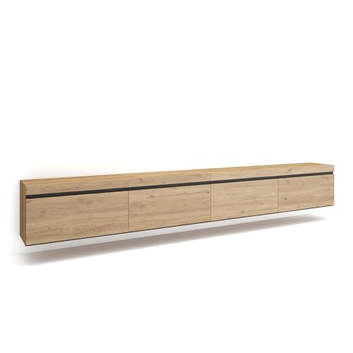 Skraut Home | TV-Schrank, Lowboard | für Wohnzimmer und Esszimmer | 320x45x35 cm | Für großformatiges TV | Hängend | Moderner Stil | Eiche von Skraut Home
