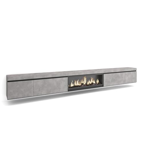 Skraut Home | TV-Schrank, Lowboard | für Wohnzimmer und Esszimmer | 368x45x35 | Elektrokamin XXL| Hängend | Moderner Stil | Zement von Skraut Home