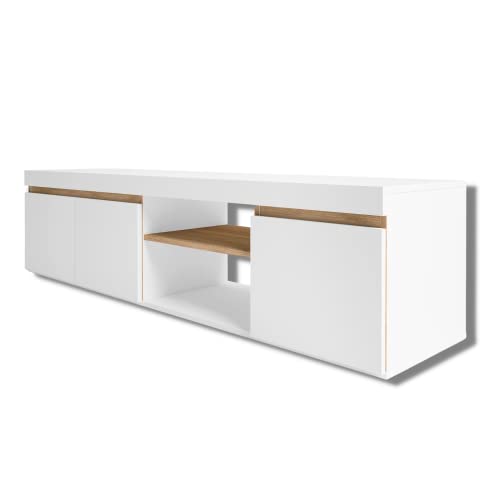 Skraut Home - TV-Schrank | 3 Türen, 2 Fächer | 160 x 40 x 41 cm | geräumiger Stauraum | einfache Montage | ideal für Wohnzimmer oder Esszimmer | Farbe Weiß | moderner Stil von Skraut Home