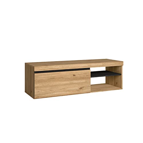 Skraut Home – TV-Schrank – Naturemodell – 120 x 40 x 41 cm – Beistellschrank 1 Tür und Regal – Nordischer Stil – Melamin – Eiche und schwarzes Finish von Skraut Home