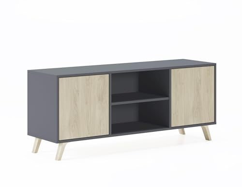 Skraut Home – TV-Schrank für Wohnzimmer – 57 x 140 x 40 cm – geeignet für 32/40/50/55/60 Zoll Fernseher – Modell Wind 140 – Grau – 2 Flügeltüren in Puccini-Farbe von Skraut Home