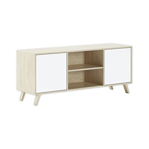 Skraut Home – TV-Schrank für Wohnzimmer – 57 x 140 x 40 cm – geeignet für 32/40/50/55/60 Zoll Fernseher – Modell Wind 140 – Puccini – 2 Flügeltüren, weiße Farbe von Skraut Home