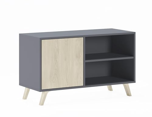 Skraut Home – TV-Schrank für Wohnzimmer – 57 x 95 x 40 cm – geeignet für 32/40"-Fernseher – Modell Wind 100 – Grau – Puccini-Farbe Flügeltür von Skraut Home