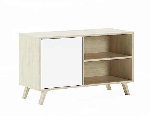 Skraut Home – TV-Schrank für Wohnzimmer – 57 x 95 x 40 cm – geeignet für 32/40" Fernseher – Modell Wind 100 – Puccini – weiße Flügeltür von Skraut Home