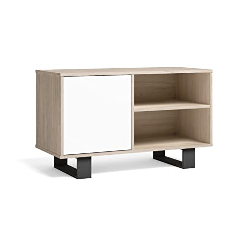 Skraut Home - TV-Schrank 100 mit Tür Links, Wohnzimmer/Esszimmer, Modell Wind, Farbe Eiche, Farbe Weiß, Maße: 95 x 40 x 57 cm Höhe. von Skraut Home