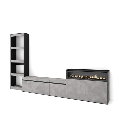 Skraut Home | Wohnwand Wohnzimmer | Wohnzimmermöbel, Möbelset | 310x186x35cm | Für TV-Geräte bis zu 65" | Elektrokamin. | Moderner Stil | Zement von Skraut Home