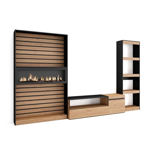 Skraut Home | Wohnwand Wohnzimmer | Wohnzimmermöbel, Möbelset | 320x186x35cm | Elektrokamin. Maße | Moderner Stil | Eiche Schwarz Skraut Home | Wohnwand Wohnzimmer | Wohnzimmermöbel, Möbelset | 320x186x35cm | Elektrokamin. Maße | Moderner Stil | Eiche Schwarz von Skraut Home