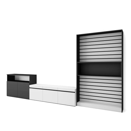 Skraut Home | Wohnwand Wohnzimmer | Wohnzimmermöbel, Möbelset | 360x186x35cm | Für TV-Geräte bis zu 65" | Wohnzimmer Möbel | Moderner Stil | Weiß und Schwarz von Skraut Home