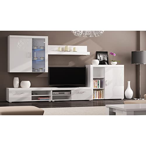 Skraut Home – Wohnzimmermöbel – 200 x 290 x 45 cm – LED-Beleuchtungssystem – Gamma-Modell – große Speicherkapazität – moderner Stil – weißes Finish von Skraut Home