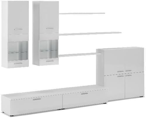 Skraut Home – Wohnzimmermöbel – 189 x 300 x 42 cm – LED-Beleuchtungssystem – Beta-Modell – große Speicherkapazität – moderner Stil – weißes Finish von Skraut Home