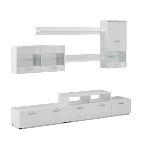 Skraut Home – Wohnzimmermöbel – 194 x 250 x 42 cm – LED-Beleuchtungssystem – Alfa II-Modell – große Speicherkapazität – moderner Stil – weißes Finish Skraut Home – Wohnzimmermöbel – 194 x 250 x 42 cm – LED-Beleuchtungssystem – Alfa II-Modell – große Speicherkapazität – moderner Stil – weißes Finish von Skraut Home