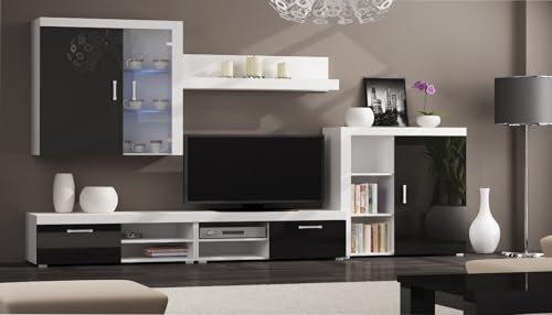 Skraut Home – Wohnzimmermöbel – 200 x 290 x 45 cm – LED-Beleuchtungssystem – Gamma-Modell – große Speicherkapazität – moderner Stil – weiß/schwarzes Finish Skraut Home – Wohnzimmermöbel – 200 x 290 x 45 cm – LED-Beleuchtungssystem – Gamma-Modell – große Speicherkapazität – moderner Stil – weiß/schwarzes Finish von Skraut Home
