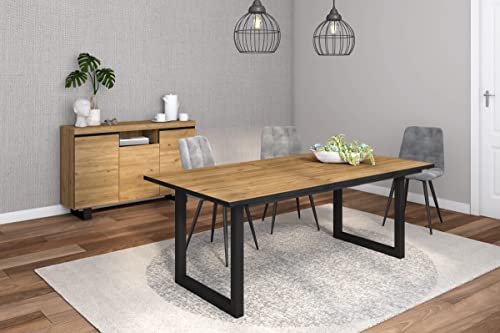 Skraut Home - Wohnzimmermöbel-Set | Tisch 200 Rand Schwarze U-Beine 10 Personen | Sideboard/Buffetschrank 140 Tall | Eiche und Schwarz | Industrieller Still von Skraut Home