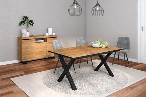 Skraut Home - Wohnzimmermöbel-Set | Tisch 170 Rand Schwarze X-Beine 8 Personen | Sideboard/Buffetschrank 140 Tall | Eiche und Schwarz | Industrieller Stil von Skraut Home