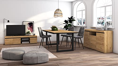 Skraut Home - Wohnzimmermöbel-Set | Tisch 200 Rand Schwarze U-Beine 10 Personen | Lowboard 160 | Sideboard/Buffetschrank 140 | Eiche und Schwarz | Industrieller Still von Skraut Home