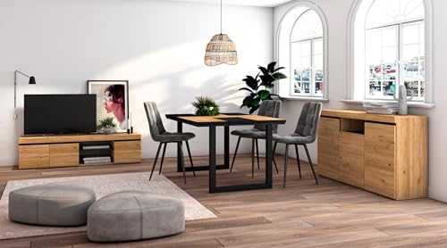 Skraut Home - Wohnzimmermöbel Set | Tisch 140 Bicolour U-Beine 6 Personen | Lowboard 160 | Sideboard/Buffetschrank 140 | Eiche und Schwarz | Industrieller Still von Skraut Home