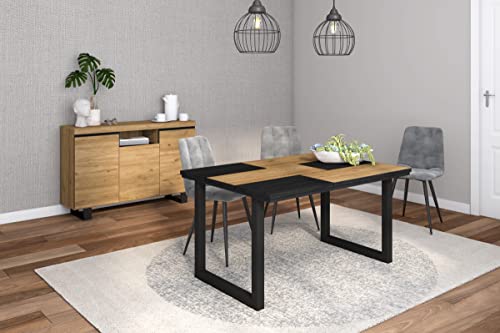 Skraut Home - Wohnzimmermöbel Set | Tisch 140 Bicolour U-Beine 6 Personen | Sideboard/Buffetschrank 140 Tall | Eiche und Schwarz | Industrieller Still von Skraut Home