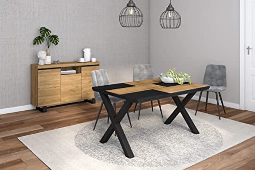 Skraut Home - Wohnzimmermöbel-Set | Tisch 140 Bicolour X-Beine 6 Personen | Sideboard/Buffetschrank 140 Tall | Eiche und Schwarz | Industrieller Still von Skraut Home