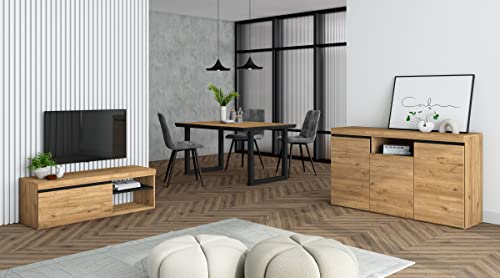 Skraut Home - Wohnzimmermöbel-Set | Tisch 140 Rand Schwarze U-Beine 6 Personen | Lowboard 120 | Sideboard/Buffetschrank 140 | Eiche und Schwarz | Industrieller Stil von Skraut Home