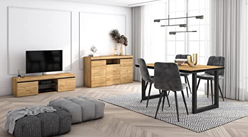 Skraut Home - Wohnzimmermöbel-Set | Tisch 140 Rand Schwarze U-Beine 6 Personen | Lowboard 140 | Sideboard/Buffetschrank 140 | Eiche und Schwarz | Industrieller Stil von Skraut Home