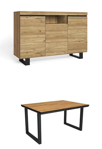 Skraut Home - Wohnzimmermöbel-Set | Tisch 140 Rand Schwarze U-Beine 6 Personen | Sideboard/Buffetschrank 140 Tall | Eiche und Schwarz | Industrieller Still Skraut Home - Wohnzimmermöbel-Set | Tisch 140 Rand Schwarze U-Beine 6 Personen | Sideboard/Buffetschrank 140 Tall | Eiche und Schwarz | Industrieller Still von Skraut Home