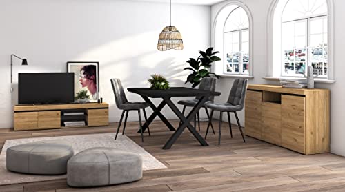 Skraut Home - Wohnzimmermöbel-Set | Tisch 140 Schwarze X-Beine 6 Personen | Lowboard 160 | Sideboard/Buffetschrank 140 | Eiche und Schwarz | Industrieller Still Skraut Home - Wohnzimmermöbel-Set | Tisch 140 Schwarze X-Beine 6 Personen | Lowboard 160 | Sideboard/Buffetschrank 140 | Eiche und Schwarz | Industrieller Still von Skraut Home