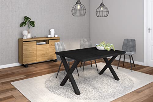 Skraut Home - Wohnzimmermöbel-Set | Tisch 140 Schwarze X-Beine 6 Personen | Sideboard/Buffetschrank 140 Tall | Eiche und Schwarz | Industrieller Still von Skraut Home