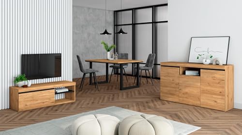 Skraut Home - Wohnzimmermöbel-Set | Tisch 140 U-Beine für 6 Personen | Lowboard 120 | Sideboard/Buffetschrank 140 | Eiche und Schwarz | Industrieller Still von Skraut Home