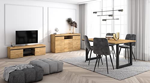 Skraut Home - Wohnzimmermöbel-Set | Tisch 140 U-Beine für 6 Personen | Lowboard 140 | Sideboard/Buffetschrank 140 | Eiche und Schwarz | Industrieller Still von Skraut Home