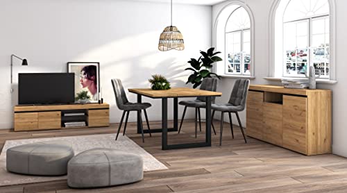 Skraut Home - Wohnzimmermöbel-Set | Tisch 140 U-Beine für 6 Personen | Lowboard 160 | Sideboard/Buffetschrank 140 | Eiche und Schwarz | Industrieller Still Skraut Home - Wohnzimmermöbel-Set | Tisch 140 U-Beine für 6 Personen | Lowboard 160 | Sideboard/Buffetschrank 140 | Eiche und Schwarz | Industrieller Still von Skraut Home
