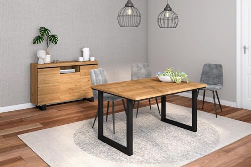 Skraut Home - Wohnzimmermöbel Set | Tisch 140 U-Beine für 6 Personen | Sideboard/Buffetschrank 140 Tall | Eiche und Schwarz | Industrieller Still von Skraut Home