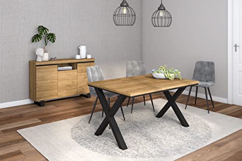 Skraut Home - Wohnzimmermöbel-Set | Tisch 140 X-Beine für 6 Personen | Sideboard/Buffetschrank 140 Tall | Eiche und Schwarz | Industrieller Still von Skraut Home