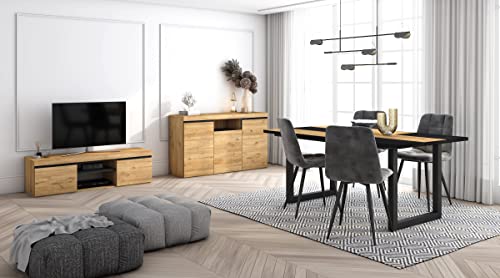 Skraut Home - Wohnzimmermöbel-Set | Tisch 170 Bicolour U-Beine 8 Personen | Lowboard 140 | Sideboard/Buffetschrank 140 | Eiche und Schwarz | Industrieller Still von Skraut Home