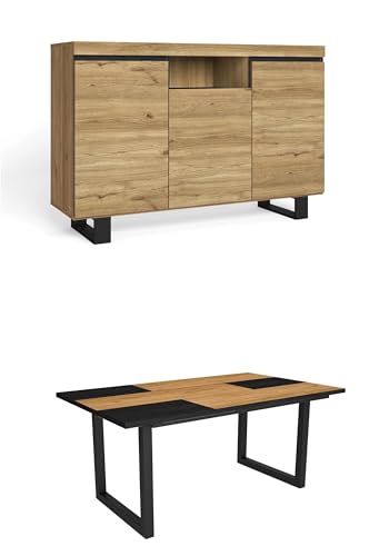 Skraut Home - Wohnzimmermöbel-Set | Tisch 170 Bicolour U-Beine 8 Personen | Sideboard/Buffetschrank 140 Tall | Eiche und Schwarz | Industrieller Still Skraut Home - Wohnzimmermöbel-Set | Tisch 170 Bicolour U-Beine 8 Personen | Sideboard/Buffetschrank 140 Tall | Eiche und Schwarz | Industrieller Still von Skraut Home