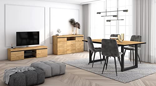 Skraut Home - Wohnzimmermöbel-Set | Tisch 170 Rand Schwarze U-Beine 8 Personen | Lowboard 140 | Sideboard/Buffetschrank 140 | Eiche und Schwarz | Industrieller Stil von Skraut Home