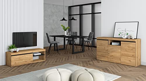 Skraut Home - Wohnzimmermöbel Set | Tisch 170 Schwarze U-Beine 8 Personen | Lowboard 120 | Sideboard/Buffetschrank 140 | Eiche und Schwarz | Industrieller Still von Skraut Home