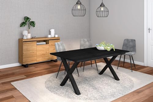 Skraut Home - Wohnzimmermöbel-Set | Tisch 170 Schwarze X-Beine 8 Personen | Sideboard/Buffetschrank 140 Tall | Eiche und Schwarz | Industrieller Still von Skraut Home