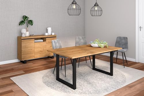 Skraut Home - Wohnzimmermöbel-Set | Tisch 170 U-Beine 8 Personen | Sideboard/Buffetschrank 140 Tall | Eiche und Schwarz | Industrieller Still von Skraut Home