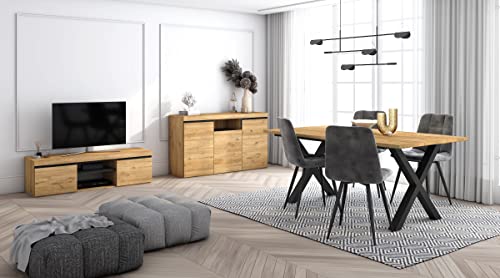 Skraut Home - Wohnzimmermöbel-Set | Tisch 170 X-Beine 8 Personen | Lowboard 140 | Sideboard/Buffetschrank 140 | Eiche und Schwarz | Industrieller Stil von Skraut Home