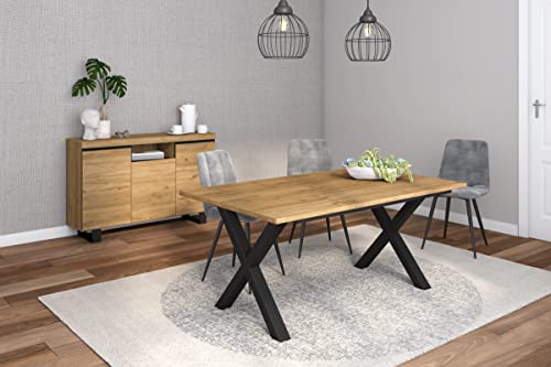 Skraut Home - Wohnzimmermöbel-Set | Tisch 170 X-Beine 8 Personen | Sideboard/Buffetschrank 140 Tall | Eiche und Schwarz | Industrieller Still von Skraut Home