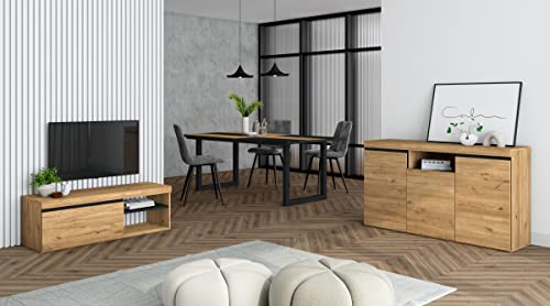 Skraut Home - Wohnzimmermöbel-Set | Tisch 200 Bicolour U-Beine 10 Personen | Lowboard 120 | Sideboard/Buffetschrank 140 | Eiche und Schwarz | Industrieller Still von Skraut Home