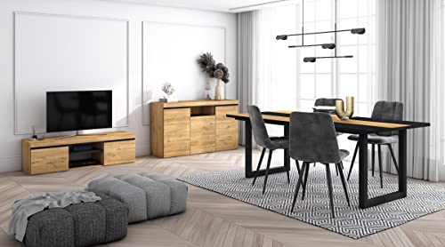 Skraut Home - Wohnzimmermöbel-Set | Tisch 200 Bicolour U-Beine 10 Personen | Lowboard 140 | Sideboard/Buffetschrank 140 | Eiche und Schwarz | Industrieller Still von Skraut Home