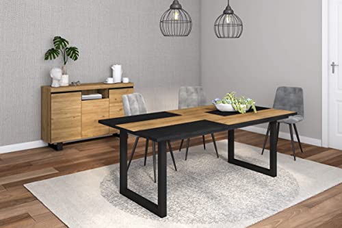 Skraut Home - Wohnzimmermöbel-Set | Tisch 200 Bicolour U-Beine 10 Personen | Sideboard/Buffetschrank 140 Tall | Eiche und Schwarz | Industrieller Still von Skraut Home