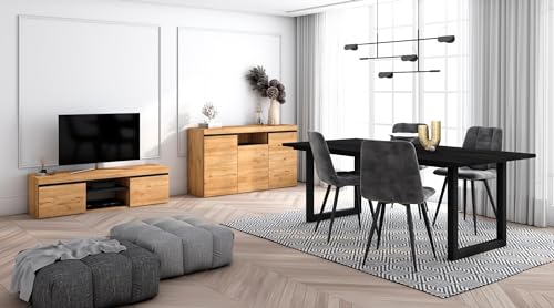 Skraut Home - Wohnzimmermöbel-Set | Tisch 200 Schwarze U-Beine 10 Personen | Lowboard 140 | Sideboard/Buffetschrank 140 | Eiche und Schwarz | Industrieller Still von Skraut Home