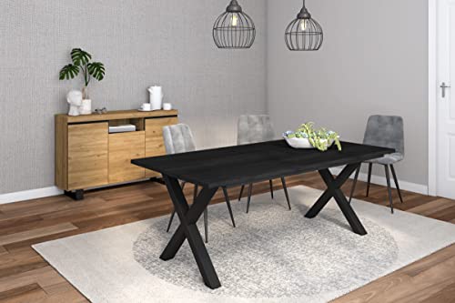 Skraut Home - Wohnzimmermöbel-Set | Tisch 200 Schwarze X-Beine 10 Personen | Sideboard/Buffetschrank 140 Tall | Eiche und Schwarz | Industrieller Still von Skraut Home