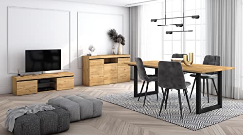 Skraut Home - Wohnzimmermöbel-Set | Tisch 200 U-Beine 10 Personen | Lowboard 140 | Sideboard/Buffetschrank 140 | Eiche und Schwarz | Industrieller Still Skraut Home - Wohnzimmermöbel-Set | Tisch 200 U-Beine 10 Personen | Lowboard 140 | Sideboard/Buffetschrank 140 | Eiche und Schwarz | Industrieller Still von Skraut Home