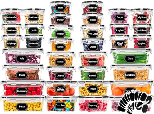 Skroam 72-teiliges Frischhaltedosen-Set mit luftdichten Deckeln (36 Behälter & 36 Deckel), auslaufsichere Aufbewahrungsbehälter aus Kunststoff für Speisekammer-Organizer und Aufbewahrung – von Skroam