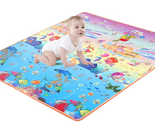 Skrsila Spielmatte Baby Teppich Krabbelmatte Faltbare Babymatte Doppelseiten Spielbar Kinder Spielteppich Wasserdicht rutschfest Bodenmatte, Ozean, 180 x 150 cm von Skrsila