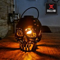 Hänge/Tisch Led Solar Lampe Fackel Skull | Totenkopf Mit Flammeneffekt Black von SkullLand