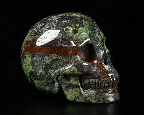 Skullis 5,1 cm Drachenblut-Jaspis-Kristall-Totenkopf, handgeschnitzte Edelstein-Skulptur, Reiki-Heilstein-Statue. 1403 von Skullis